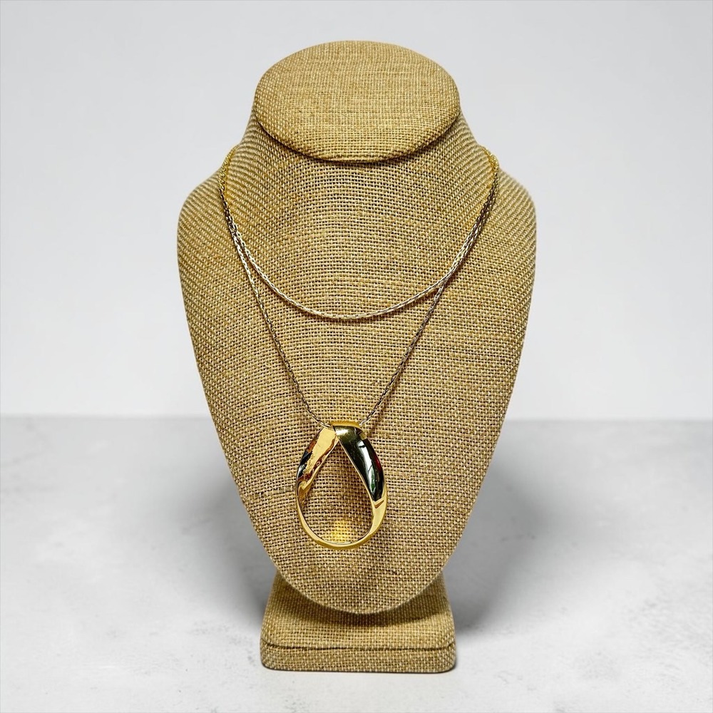 Nine West Gold Tone Abstract Teardrop Pendant Necklace Textured Link Chain